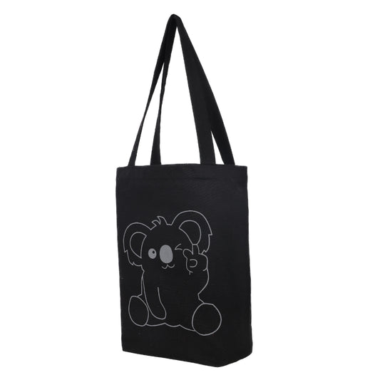 Cute Koala Black Cotton Tote Bag