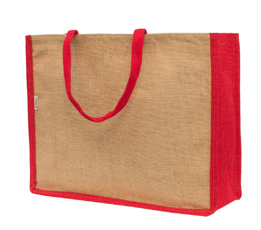 Natural Jute Tote Bag with Red Accents