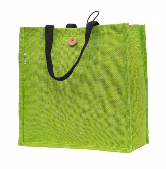 Jute Tote Bag with Button Closure