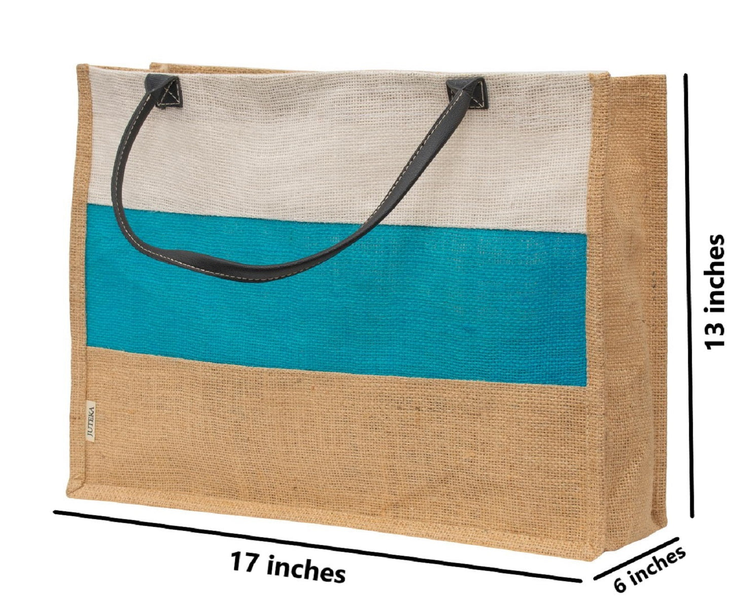 Elegant Tri-Tone Jute Tote Bag with Leather Handles