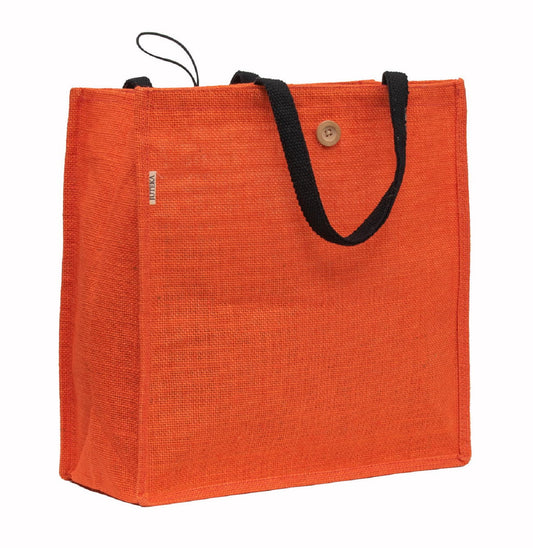 Jute Tote Bag with Button Closure