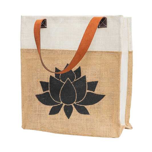 Jute Tote Bag with Elegant Lotus Print