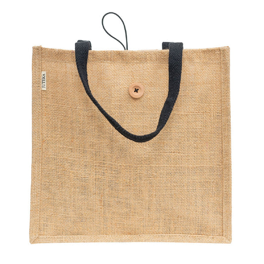 Jute Tote Bag with Button Closure