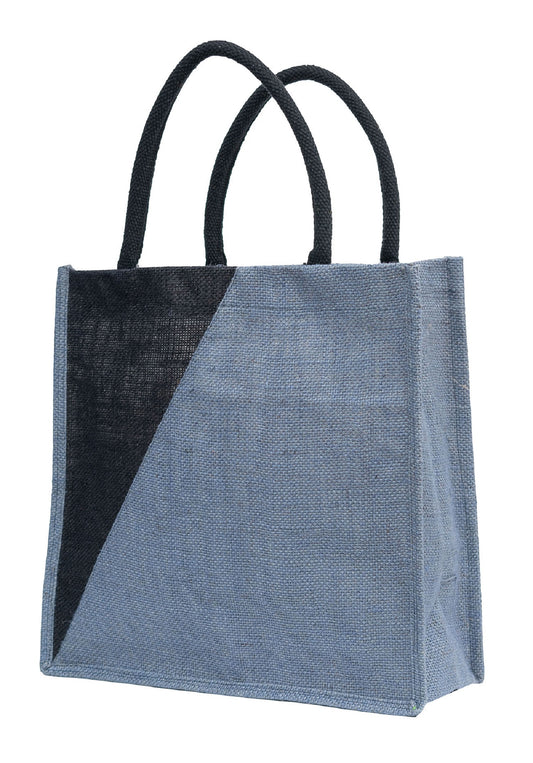 Blue & Black Geometric Jute Bag