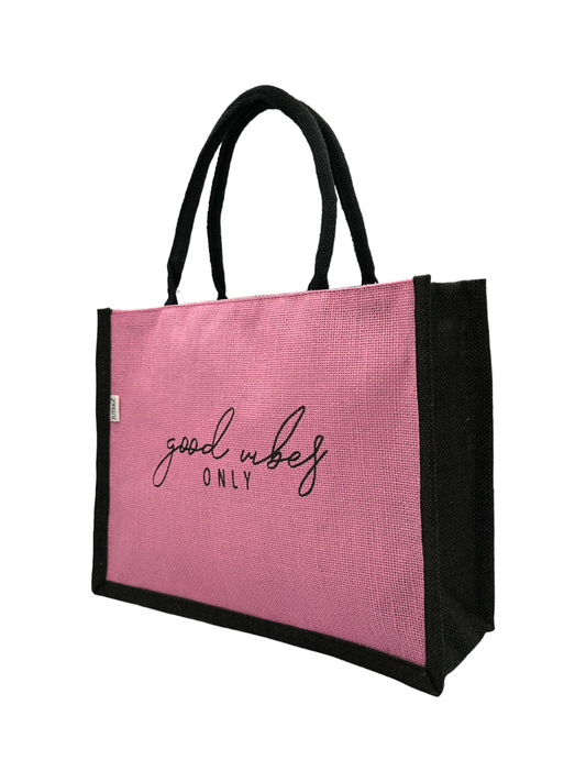 "Good Vibes Only" Jute Tote Bag