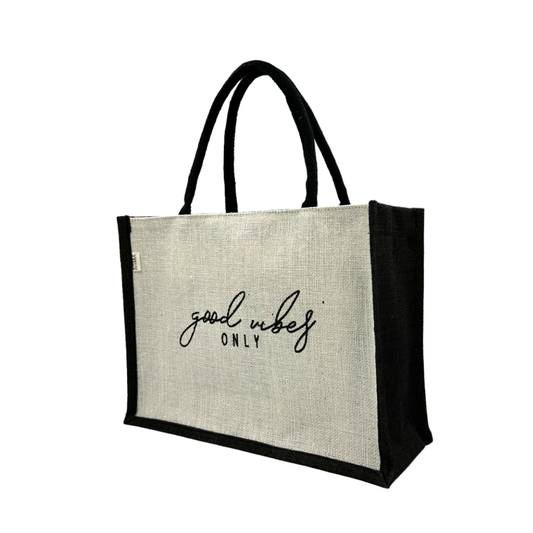 "Good Vibes Only" Jute Tote Bag