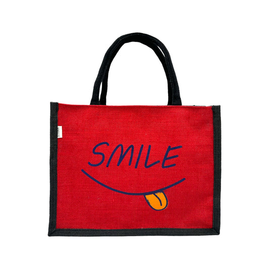 Jute Tote Bag with "Smile"