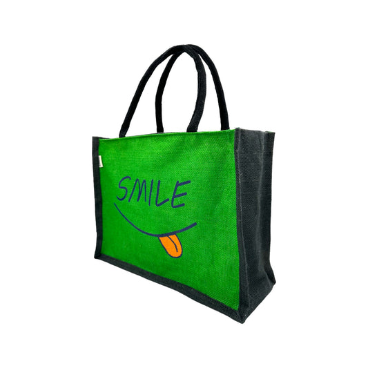 Jute Tote Bag with "Smile"