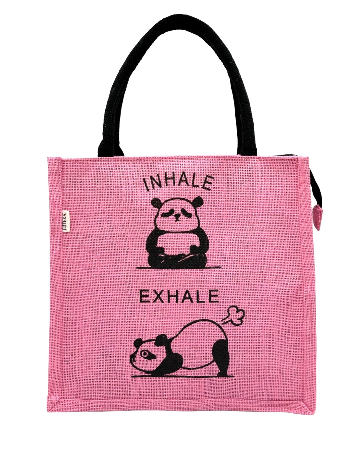 "Inhale Exhale" Panda Design Jute Tote Bag