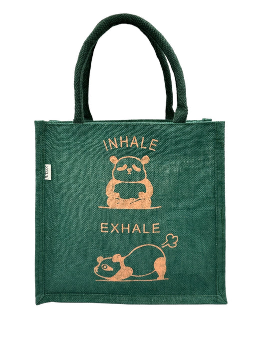 "Inhale Exhale" Panda Jute Tote Bag Jute Tot Bag