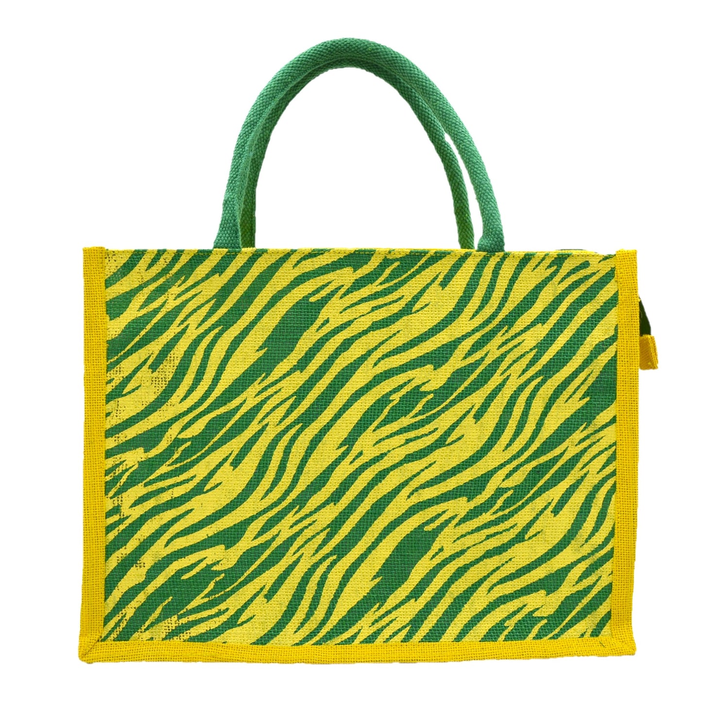 Bold Yellow & Red Tiger Print Jute Tote Bag