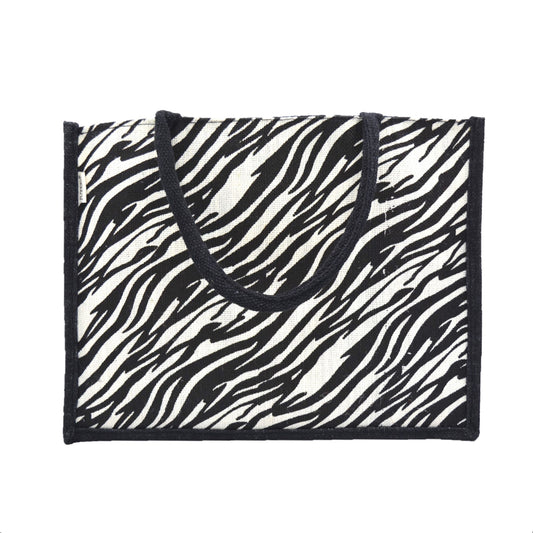 Classic Black & White Tiger Print Jute Tote Bag