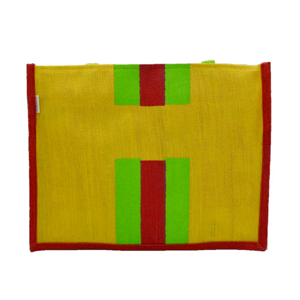 Jute Tote Bag – Black & Red Stripes