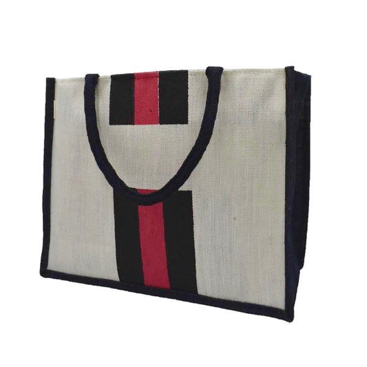 Jute Tote Bag – Black & Red Stripes