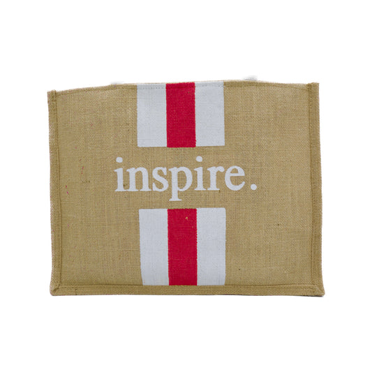 Inspire Jute Tote Bag – with Red & White Stripes