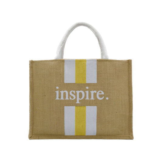 Inspire Jute Tote Bag – Yellow & White Stripes