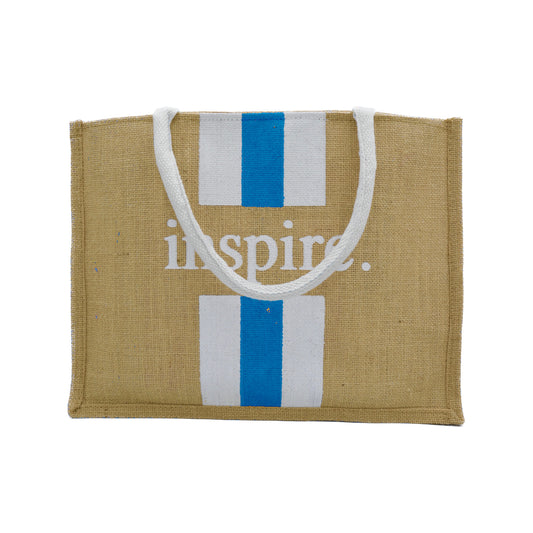 Inspire Jute Tote Bag – Blue Stripes
