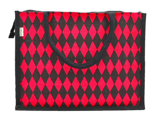Diamond Pattern Jute Tote Bag