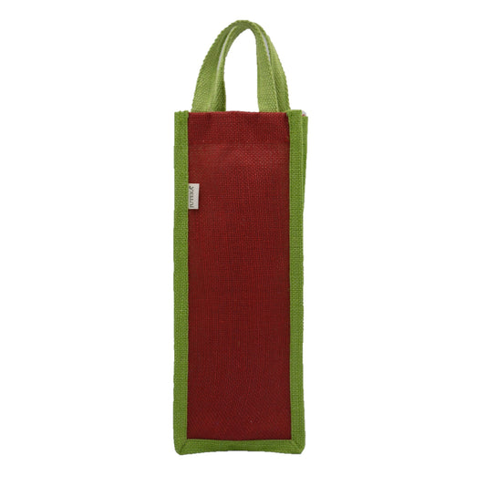 Red & Green Jute Bottle Bag