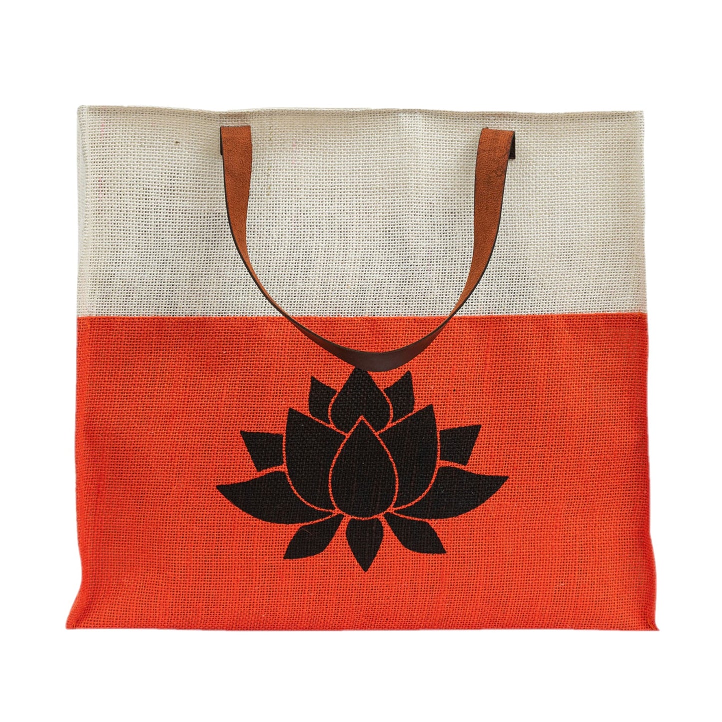 Two-Tone Jute Tote Bag with Lotus Print