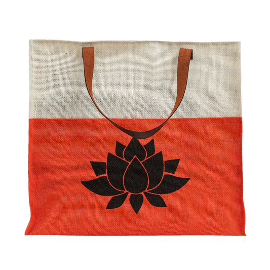 Jute Tote Bag with Lotus Print
