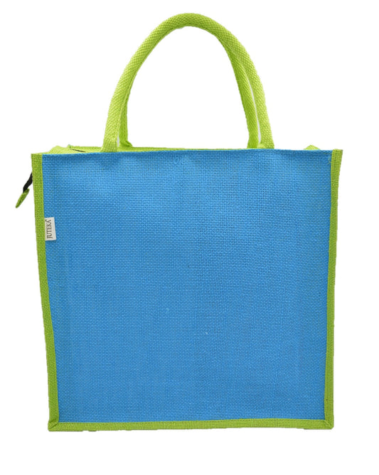 Vibrant Blue & Green Jute Tote Bag