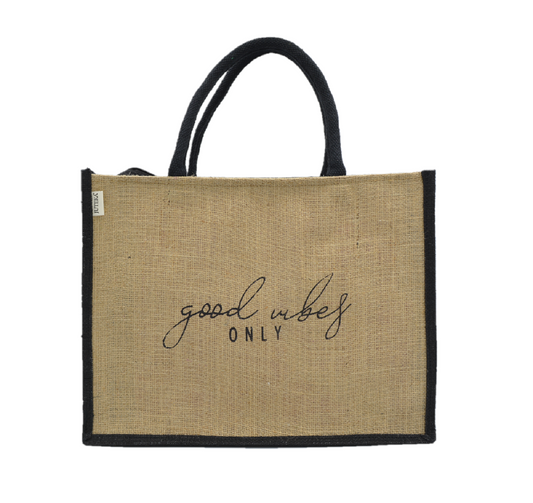 "Good Vibes Only" Jute Tote Bag