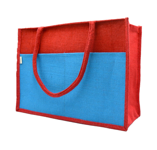Vibrant Jute Tote Bag – Red & Blue