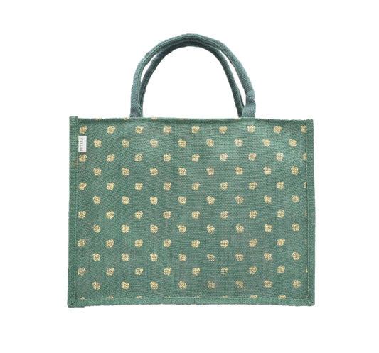 Jute Tote Bag (Gold Polka Dots)