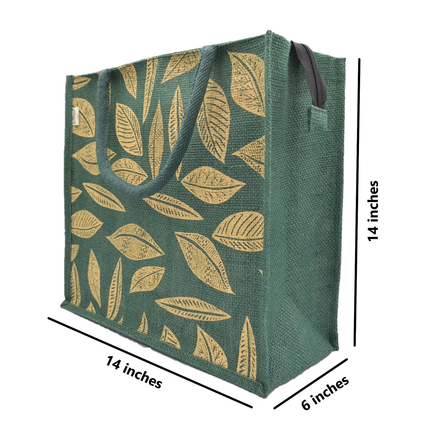 Green Jute Tote Bag – Elegant Leaf Print