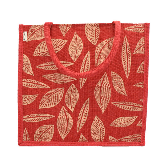 Red Jute Tote Bag – Elegant Leaf Print