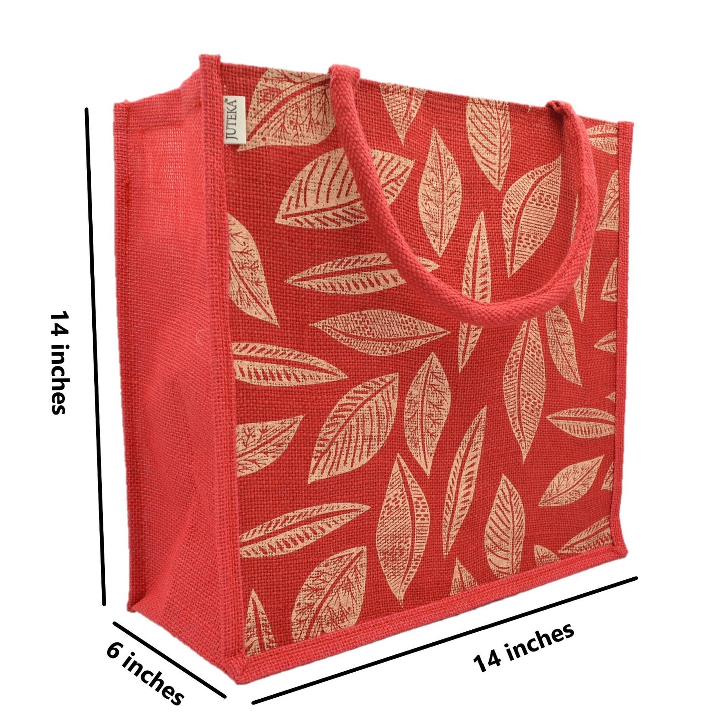 Red Jute Tote Bag – Elegant Leaf Print