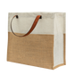Two-Tone Jute Tote Bag with Leather Handle