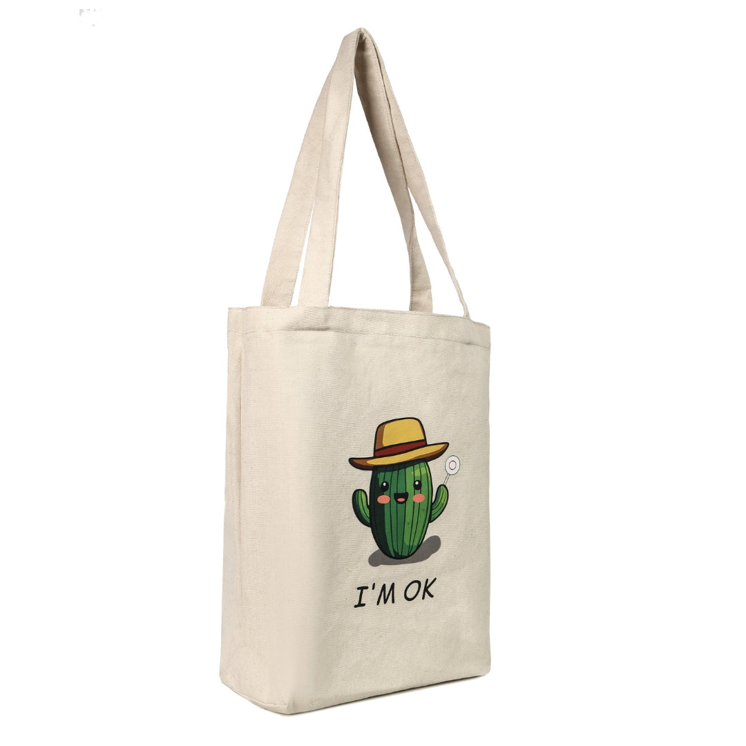 "I'm OK" Cactus Canvas Cotton Tote Bag