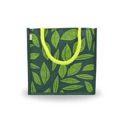 Leaf Print Jute Tote Bag