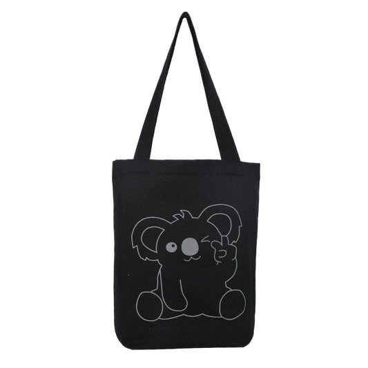 Cute Koala Black Cotton Tote Bag