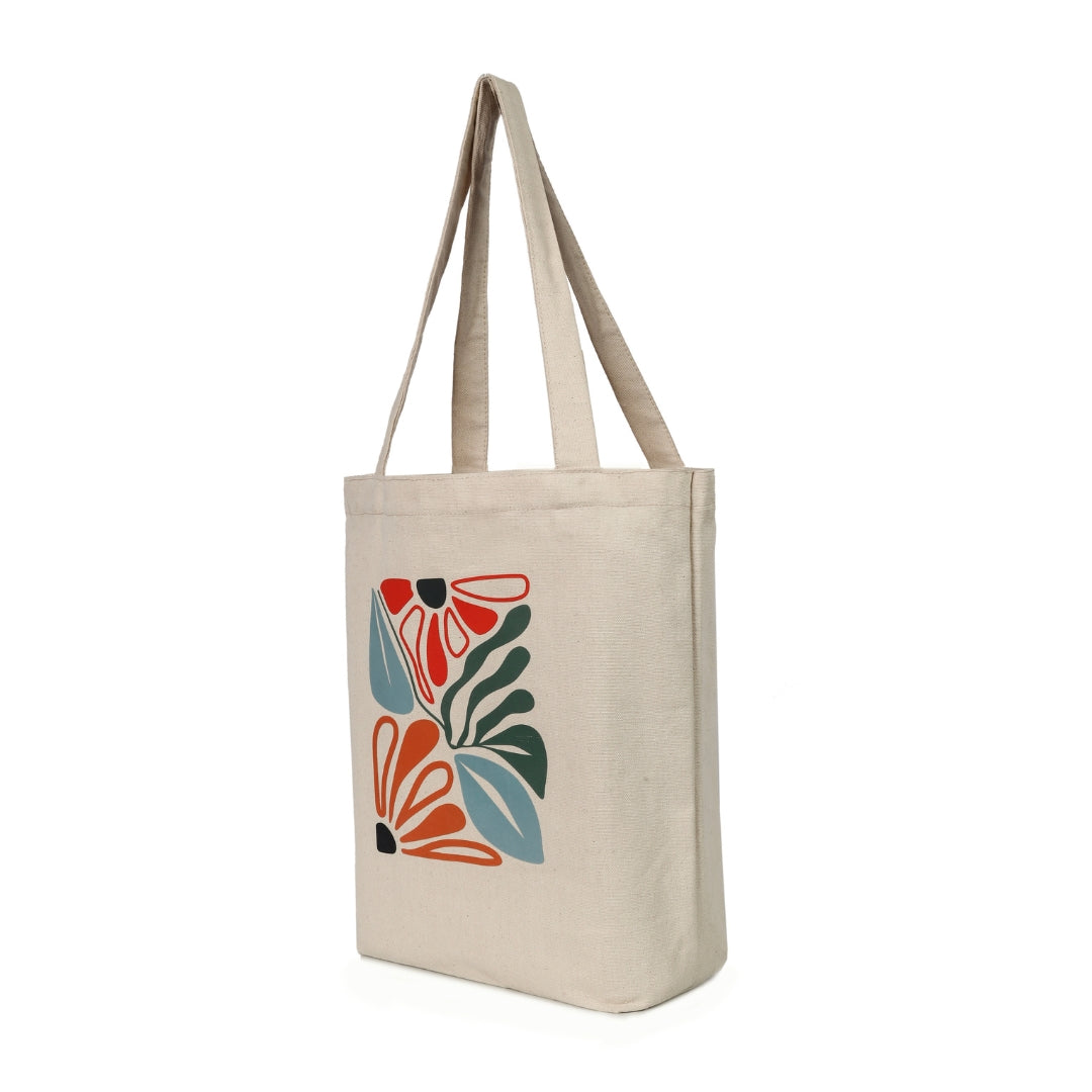 Abstract Floral Canvas Cotton Tote Bag