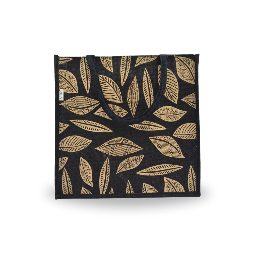 Gold Leaf-Print Jute Tote Bag