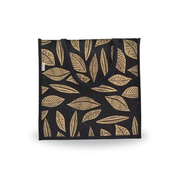 Gold Leaf-Print Jute Tote Bag