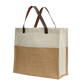 Two-Tone Jute Tote Bag with Leather Handle