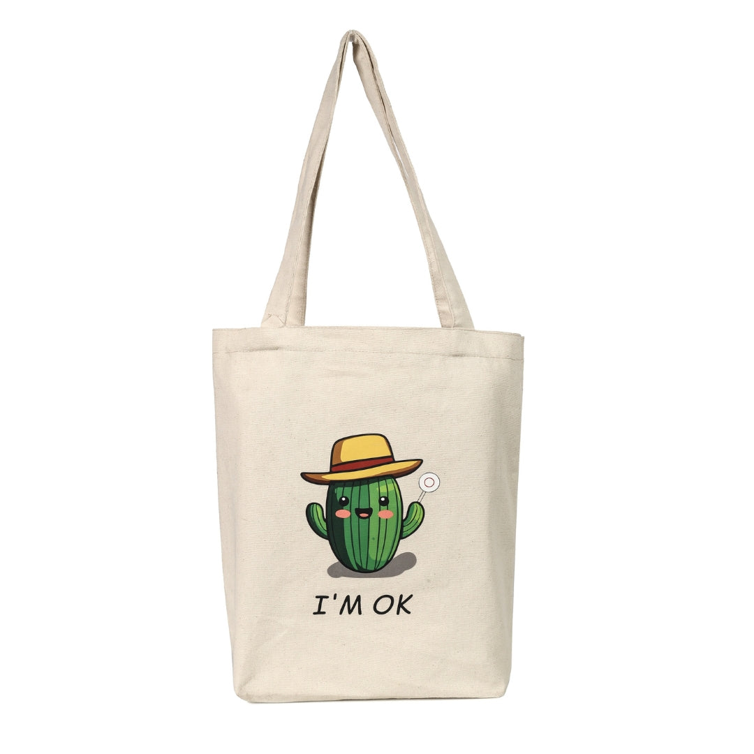 "I'm OK" Cactus Canvas Cotton Tote Bag
