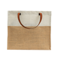 Two-Tone Jute Tote Bag with Leather Handle