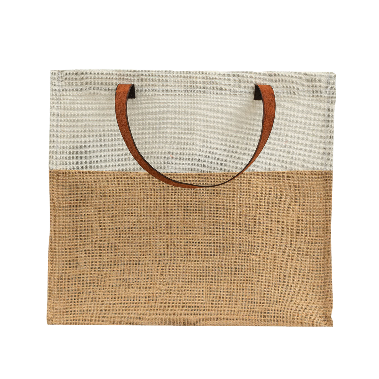 Two-Tone Jute Tote Bag with Leather Handle