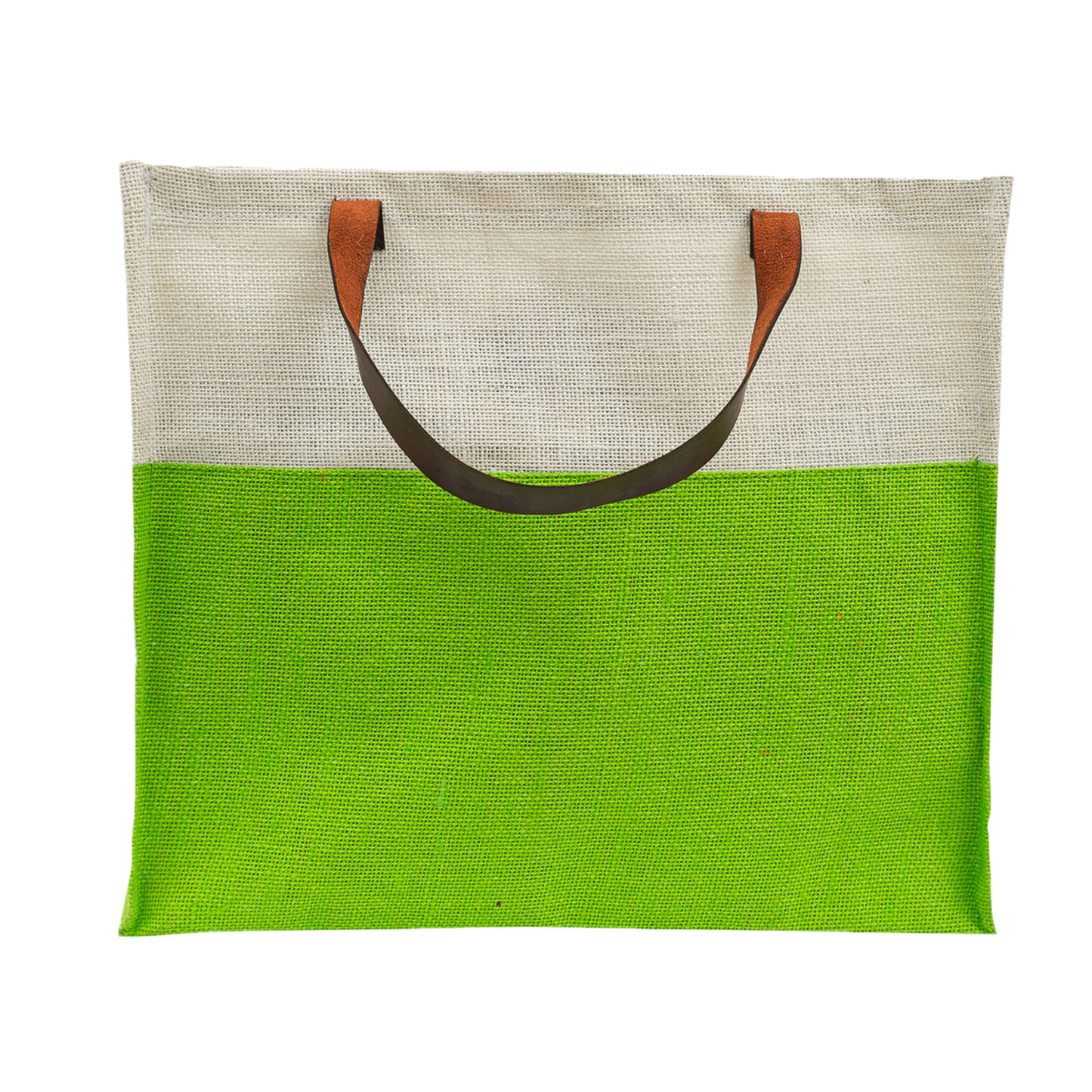 Two-Tone Jute Tote Bag with Leather Handle