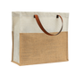 Yellow & White Jute Tote Bag with Leather Handles