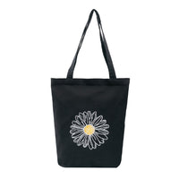 Classic Black Daisy Cotton Tote Bag