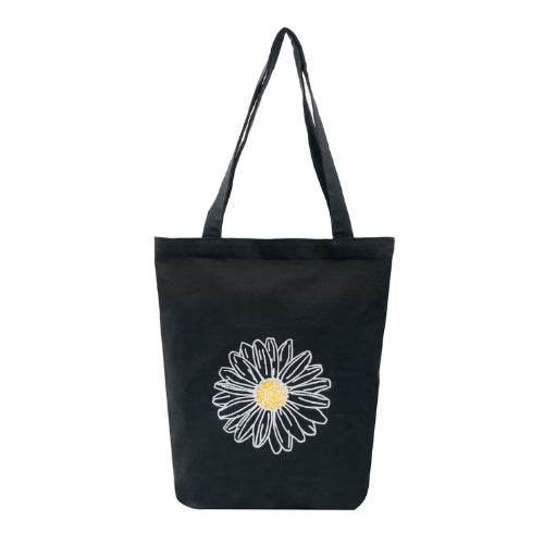 Classic Black Daisy Cotton Tote Bag