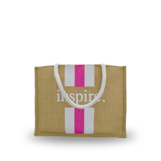 Inspire Jute Tote Bag –  Pink & White Stripes