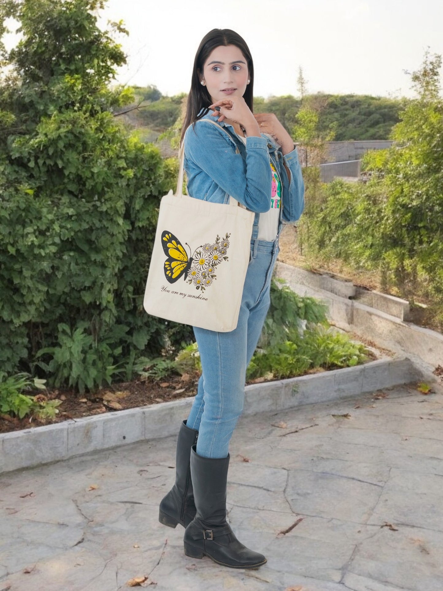 Cotton Tote Bag "Butterfly & Daisy"