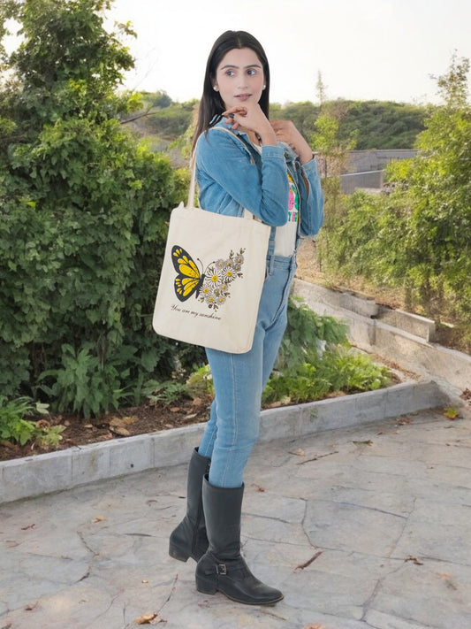 Cotton Tote Bag "Butterfly & Daisy"
